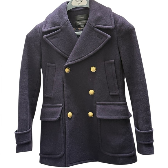 J Crew Double Breasted Wool Peacoat Stadium Cloth Navy Blue 00 - Picture 1 of 8
